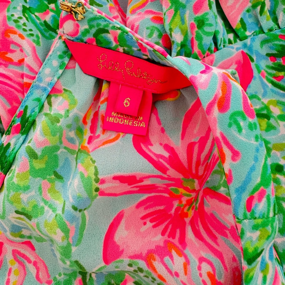 Lilly Pulitzer Pink and Green Floral Mini Dress SZ 6 - Picture 8 of 9